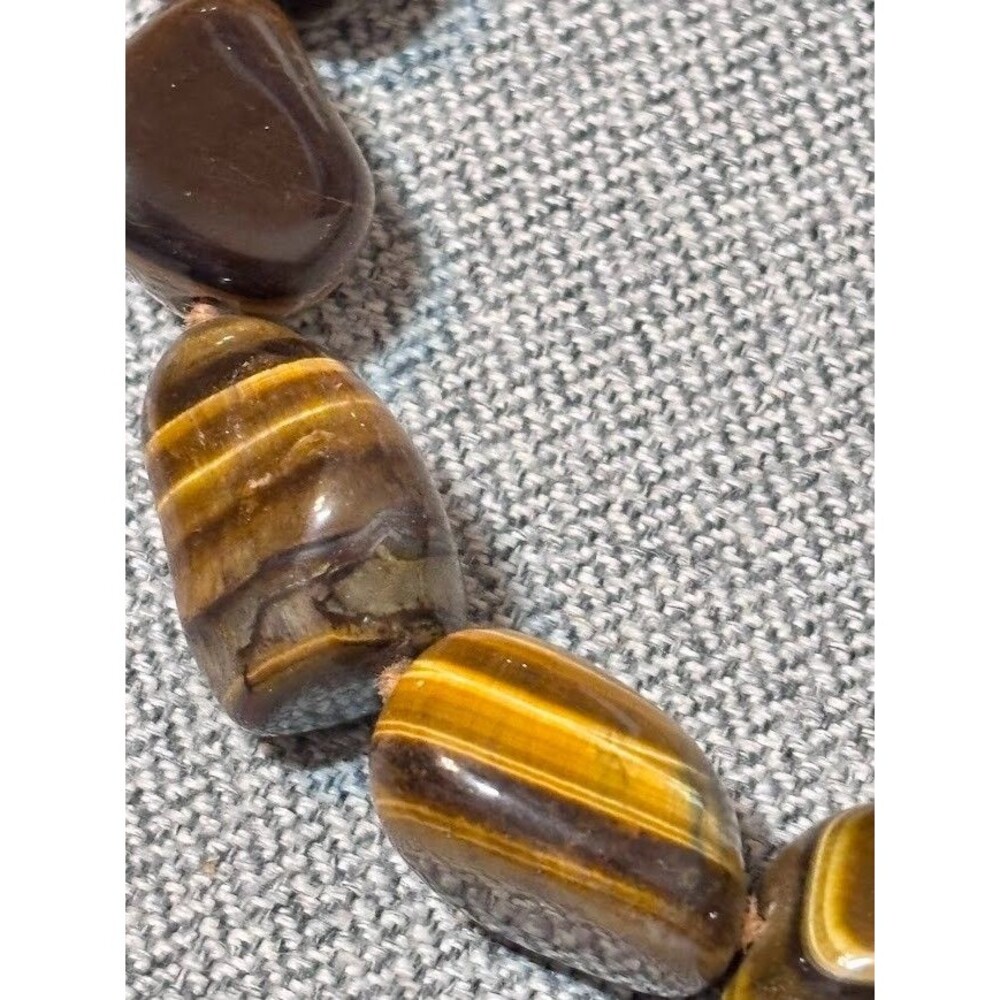 Vintage Sterling Silver Tiger’s Eye Necklace Hand Knotted Shou Bead 17" Chinese - Picture 10 of 16